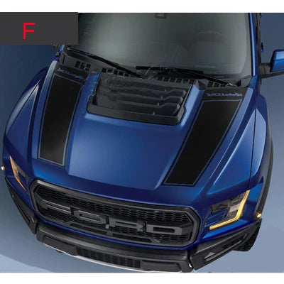 Hood Stripe Decal Kit for Ford F-150 Raptor (2015–2019) | Premium Vinyl Graphics - 200000182:10#D;355:203282812#matte black-200000182:193#A;355:203282815#red-200000182:193#A;355:203282816#dark gray-200000182:193#A;355:203282814#white-200000182:350852#E;355:203282812#matte black-  DRIVEN - 11