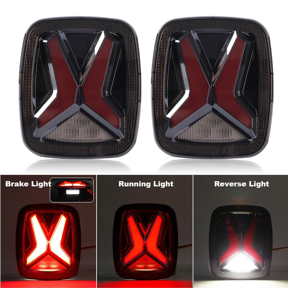 Rear LED Tail Lights for Jeep Wrangler CJ/TJ/YJ (1998–2006) | Universal X-Shape CE/DOT/EMARK