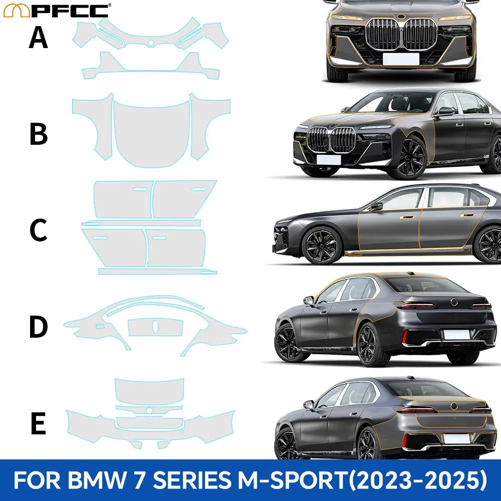 Precut PPF for BMW 7 Series G70 / M Sport (2023–2025) | TPU Paint Protection Film Clear Bra - 200000182:350686#Front;5:200000990#Clear Film-200000182:350852#Door;5:200000990#Clear Film-200000182:350853#Rear Side;5:200000990#Clear Film-200000182:350850#Hood;5:200000990#Clear Film-200000182:10#Rear trunk;5:200000990#Clear Film-  DRIVEN - 2