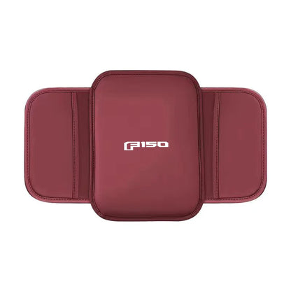Leather Center Console Armrest Pad & Storage Pocket for Ford F-150 | Brown / Black / Red