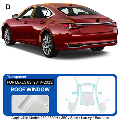 Precut PPF for Lexus ES 250 / 300h / 350 (2019–2023) | TPU Paint Protection Film Clear Bra - 200000182:173#Whole Set;5:200000990#Clear Film-200000182:10#Door;5:200000990#Clear Film-200000182:691#Front and Hood;5:200000990#Clear Film-200000182:175#Rear Trunk;5:200000990#Clear Film-200000182:350852#Roof Window;5:200000990#Clear Film-  DRIVEN - 7
