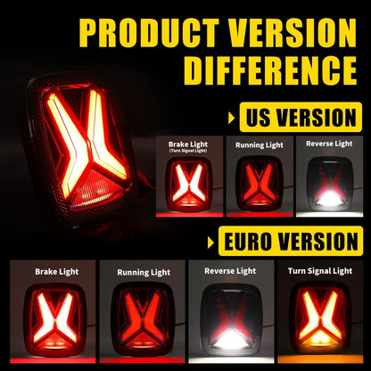 Rear LED Tail Lights for Jeep Wrangler CJ/TJ/YJ (1998–2006) | Universal X-Shape CE/DOT/EMARK