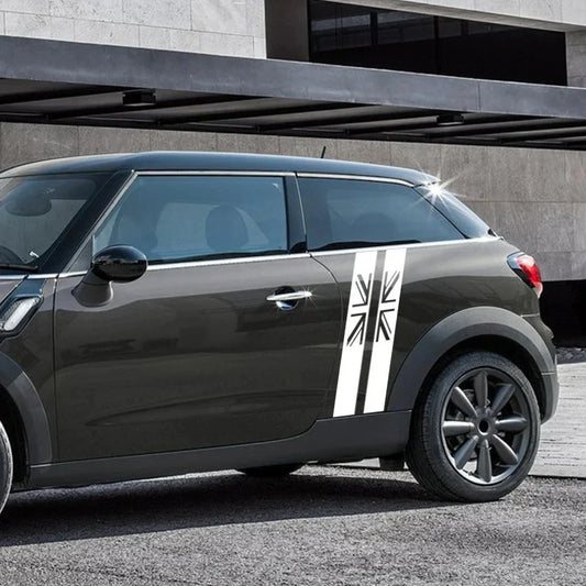 Union Jack Door Side Stripe Decal for Mini Cooper S (R55, R56, F55, F54, F60, R57, R59) | England Flag Vinyl - 200000182:350852#Matt Black-  DRIVEN - 2