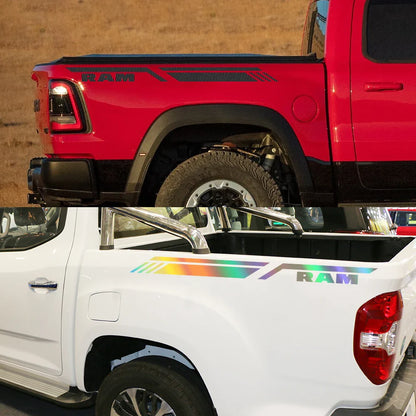 Bed Side Stripe Decal for Dodge RAM 1500 / 2500 / 3500 Rebel / TRX | Pickup Vinyl Graphic - 200000182:29#Glossy White-200000182:350852#Glossy Orange-200000182:173#Matt Gold-200000182:691#Glossy Gray-200000182:366#Glossy Yellow-  DRIVEN - 4