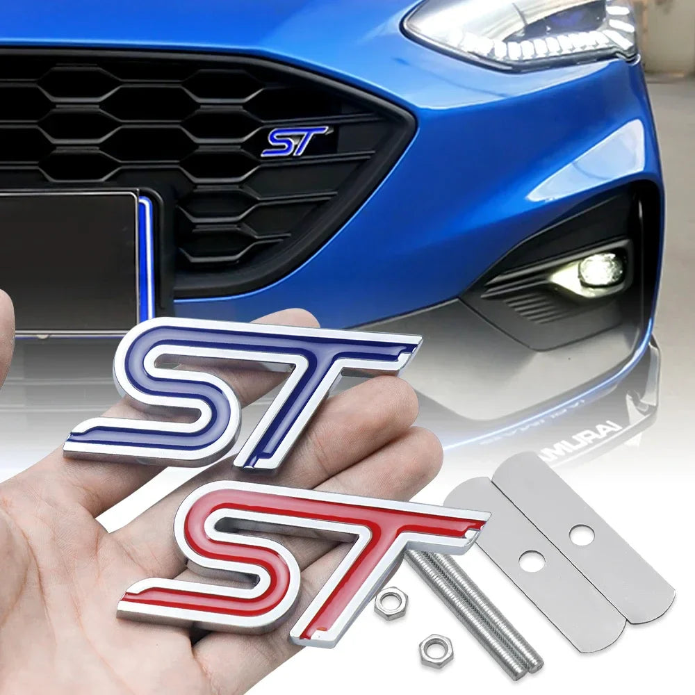 Aluminum Alloy ST Emblem | Grille, Body & Trunk Sticker for Ford ST Models - 200000182:193#Silver blue sticker-200000182:29#Silver red sticker-200000182:691#Silver blue Grille-200000182:10#Silver red Grille-  DRIVEN - 1