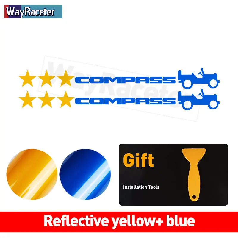 Jeep Compass Willy Edition Star Decal Kit – Reflective Vinyl | Hood, Trunk & Door Pillar (2 Pcs) - 200000182:175#Yellow and white-200000182:366#Yellow and black-200000182:496#Yellow and blue-200000182:173#Yellow and red-200000182:691#Red and blue-  DRIVEN - 22