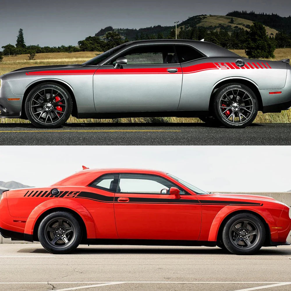 Dodge Challenger Full-Length Waistline Accent Stripe Decal Kit (2 Pcs) – Body Side Vinyl Graphic | 2008–2023 RS | 8 Finishes - 200000182:350852#Glossy Red-200000182:366#Matt Black-200000182:691#Glossy White-200000182:10#Glossy Gray-200000182:29#Glossy Black-  DRIVEN - 3