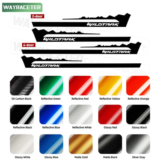 Carbon Fiber Door Side Stripe Decal for Ford Bronco 2-Door & 4-Door (2021–2024) | Wildtrak Vinyl 2-Piece Kit - 200000182:200013901#Reflective blue;5:361385#For 4-door Models-  DRIVEN - 2