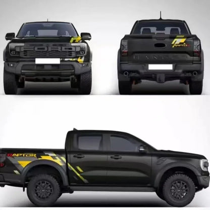 Body & Rear Trunk Exterior Decal for Ford Ranger Raptor (2024) | Custom Sports Vinyl Film - 200000182:193#Black gray white-200000182:29#Yellow Grey Red-  DRIVEN - 6