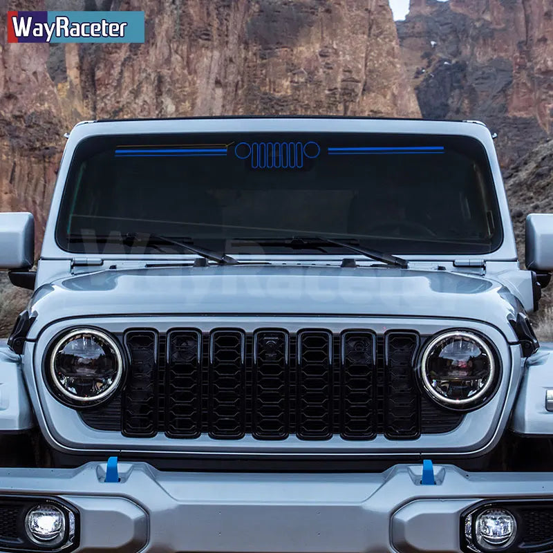 Jeep Wrangler & Gladiator Reflective Grill & Windshield Decal – Vinyl Window Graphic | JK JL, Gladiator, Renegade - 200000182:350853#B green-200000182:200211869#B orange-200000182:496#B white-200000182:350686#B red-200000182:1052#B blue-  DRIVEN - 6