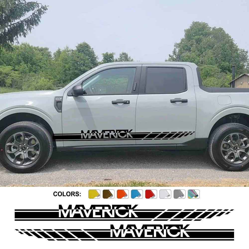 Door Side Stripe Decal for Ford Maverick XL / XLT / Lariat (2022–2023) | 2-Piece Vinyl Graphic - 200000182:193#Glossy Black-200000182:350852#Glossy Orange-200000182:10#Glossy Red-200000182:691#Glossy Gray-200000182:29#Glossy White-  DRIVEN - 1