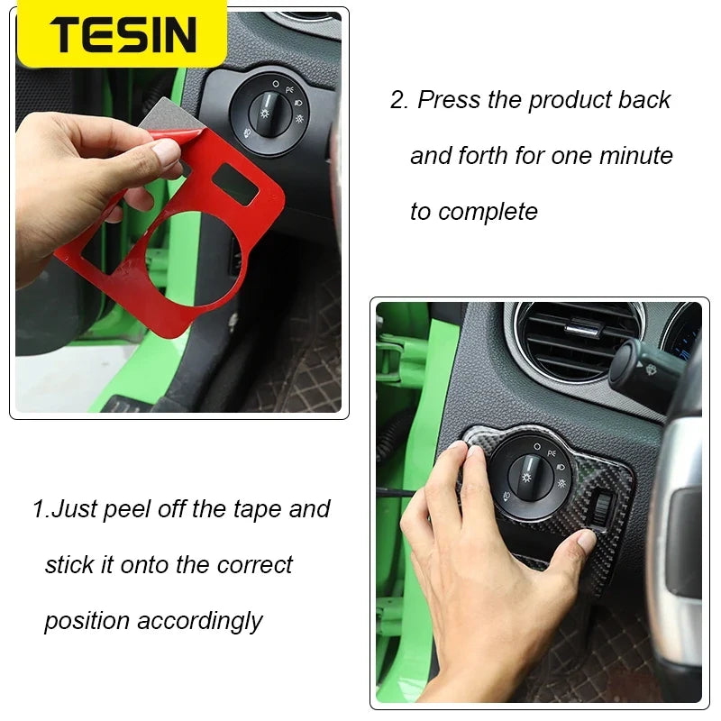 Carbon Fiber Grain Interior & Exterior Decoration Sticker for Ford Mustang (2009-2014) | Kit - 200000182:200013901#Door lock pin ring-200000182:202530813#Front fog lamp decor-200000182:200006158#Dashboard Panel-200000182:40808150#Headlight switch-200000182:200003699#Start key socket-  DRIVEN - 4