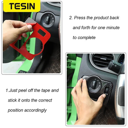 Carbon Fiber Grain Interior & Exterior Decoration Sticker for Ford Mustang (2009-2014) | Kit - 200000182:200013901#Door lock pin ring-200000182:202530813#Front fog lamp decor-200000182:200006158#Dashboard Panel-200000182:40808150#Headlight switch-200000182:200003699#Start key socket-  DRIVEN - 4