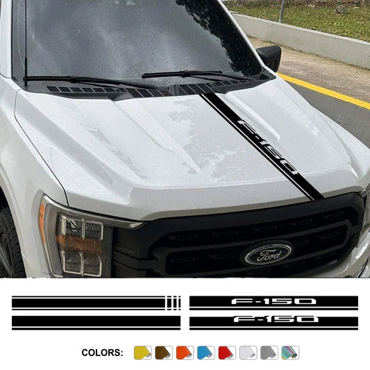 Hood Stripe Cover Decal for Ford F-150 / Raptor / Limited | Vinyl Truck Bonnet Sticker - 200000182:691#Model C;355:203282818#Glossy Orange-  DRIVEN - 1