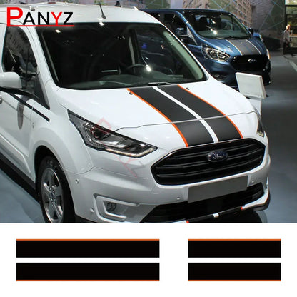 Hood & Rear Door Graphic Decal Kit for Ford Transit Connect | 4-Piece Full-Body Vinyl Sticker - 200000182:1052#Glossy White-200000182:350850#Glossy Gray-200000182:175#White Gray-200000182:350686#Glossy Black-200000182:10#Black Gray-  DRIVEN - 1