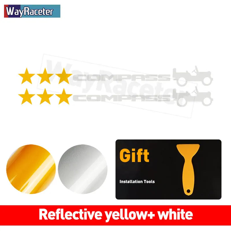 Jeep Compass Willy Edition Star Decal Kit – Reflective Vinyl | Hood, Trunk & Door Pillar (2 Pcs) - 200000182:175#Yellow and white-200000182:366#Yellow and black-200000182:496#Yellow and blue-200000182:173#Yellow and red-200000182:691#Red and blue-  DRIVEN - 17