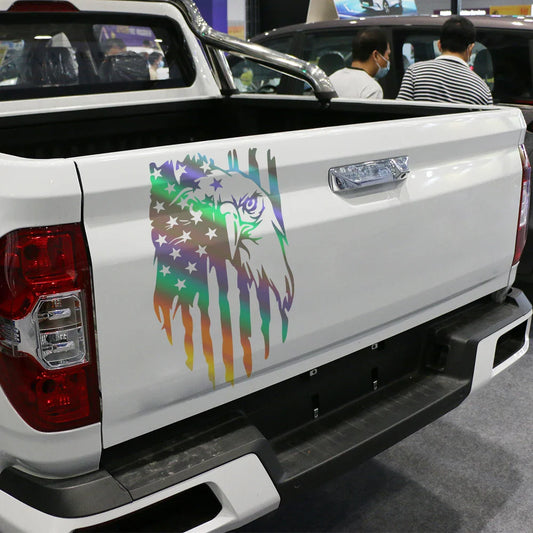 American Bald Eagle Flag Tailgate Decal – Pickup Truck Vinyl Sticker | Ford F-150, Tacoma, Hilux, D-Max, Dodge Ram - 200000182:350852#Glossy Orange;5:361385#50x30cm-  DRIVEN - 2