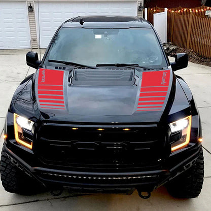 Hood Stripe Decal Kit for Ford F-150 Raptor (2015–2019) | Premium Vinyl Graphics - 200000182:10#D;355:203282812#matte black-200000182:193#A;355:203282815#red-200000182:193#A;355:203282816#dark gray-200000182:193#A;355:203282814#white-200000182:350852#E;355:203282812#matte black-  DRIVEN - 4