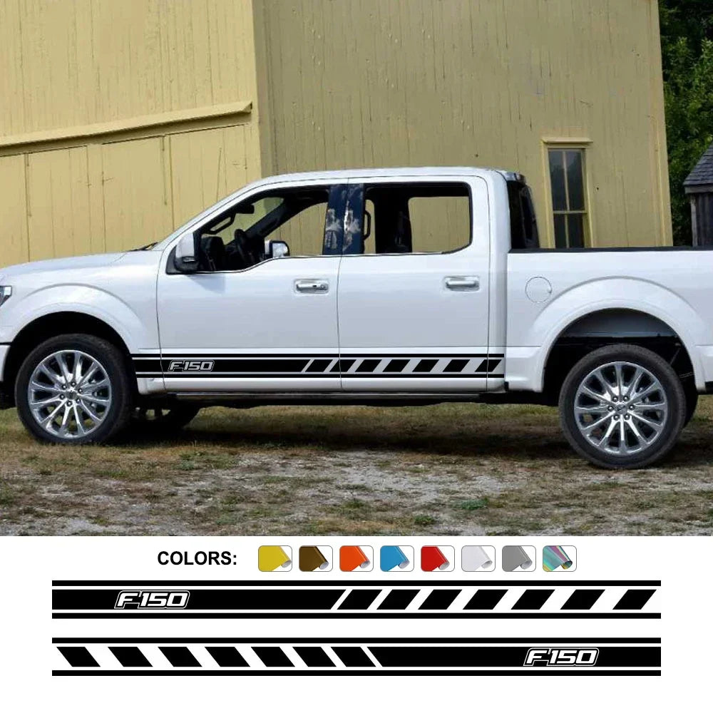 Door Side Skirt Stripe Decal for Ford F-150 Raptor | 2-Piece Pickup Truck Vinyl Graphic - 200000182:771#Carbon Fiber-200000182:29#Glossy White-200000182:691#Glossy Gray-200000182:193#Glossy Black-200000182:366#Glossy Yellow-  DRIVEN - 1