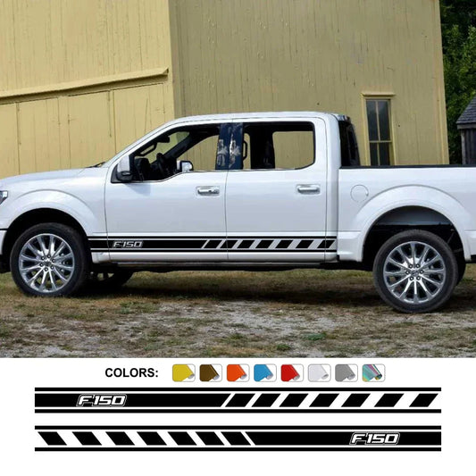 Door Side Skirt Stripe Decal for Ford F-150 Raptor | 2-Piece Pickup Truck Vinyl Graphic - 200000182:771#Carbon Fiber-  DRIVEN - 1