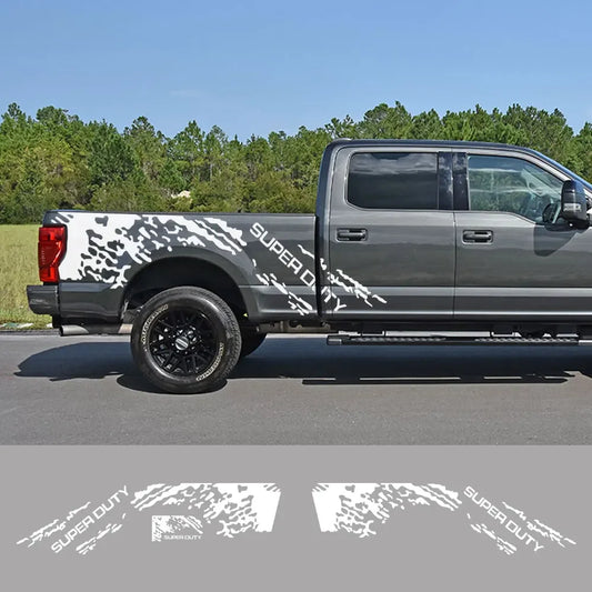 Splash Grunge Body Side Decal for Ford Super Duty F-250 / F-350 / F-450 | 3-Piece Matte Vinyl Kit - 200000182:350852#Glossy White-  DRIVEN - 2