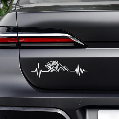 Reflective Heartbeat Off-Road Mountain Climb Vinyl Sticker – 4x4 Truck Windshield & Bumper Decal | 4 Colors - 200000182:10#Silver White-200000182:691#Laser-200000182:29#Red-200000182:193#Black-  DRIVEN - 3