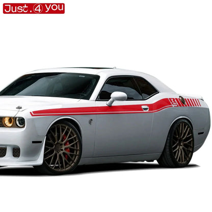Dodge Challenger Body Side Accent Stripe Decal Kit – Door & Waist Line Graphic | 2008–2023 RS | 8 Premium Finishes - 200000182:193#Gloss Black-200000182:29#Gloss White-200000182:691#Reflective Red-200000182:10#Matte Black-200000182:350852#Silver-Grey-  DRIVEN - 4
