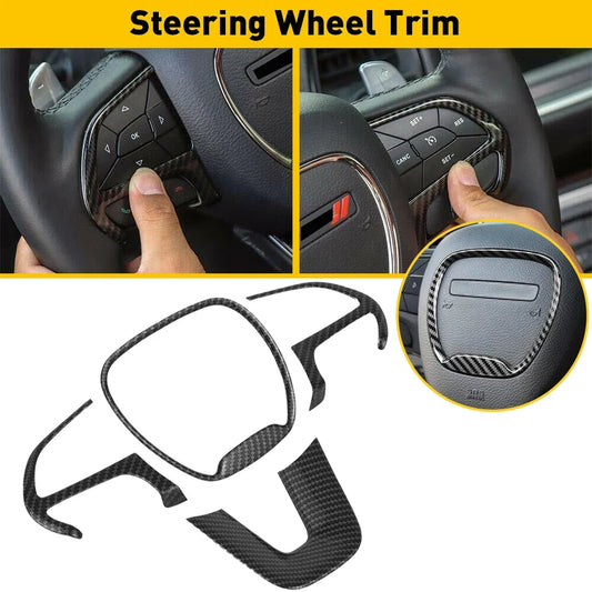 Steering Wheel Decoration Cover Trim Sticker for Dodge Challenger / Charger / Durango | OXILAM - 200000182:691#Carbon Fiber 4Pcs-  DRIVEN - 1
