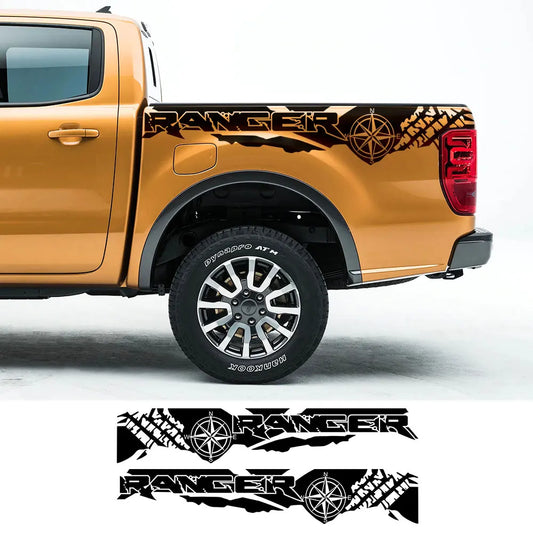 Tire Print & Compass Adventure Tail Decal for Ford Ranger Raptor Pickup | Off-Road Vinyl Graphics - 200000182:350850#Matt Gold-  DRIVEN - 2