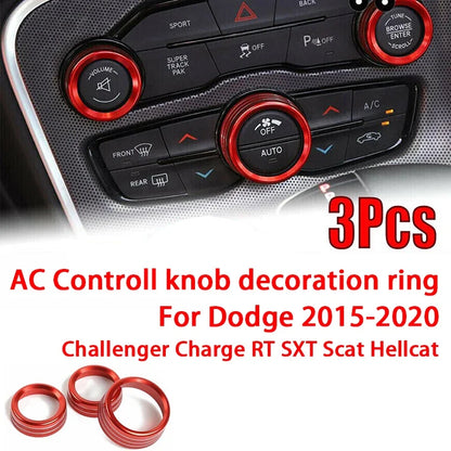 A/C Control Knob Volume Radio Switch Decoration Cover for Dodge Challenger / Charger | 3-Piece