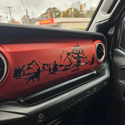 Jeep Wrangler JL & Gladiator JT Dashboard Decal – Wolf, Mountain & Compass Scene Vinyl Sticker (2018+) - 200000182:173-200000182:175-200000182:350850-200000182:1052-200000182:691-  DRIVEN - 5