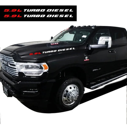 5.9L Turbo Diesel Hood Emblem Decal for Dodge RAM 1500 / 2500 / 3500 | 2-Piece Vinyl Sticker - 200000182:193#Red Black-200000182:29#Red White-  DRIVEN - 2