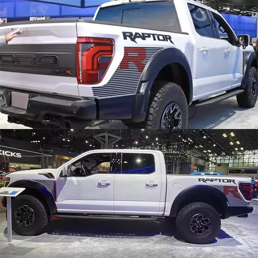 Sport R Bedside & Hood Stripe Decal Kit for Ford F-150 Raptor (2024) | Matte Black + Red Precut Vinyl - <none>-  DRIVEN - 2