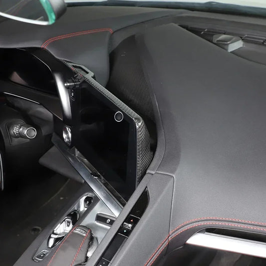 Real Carbon Fiber Navigation Screen Surround Trim for Corvette C8 Coupe / Z06 / Z51 (2020–2025) - 200000182:29#Yellow carbon fiber-  DRIVEN - 2