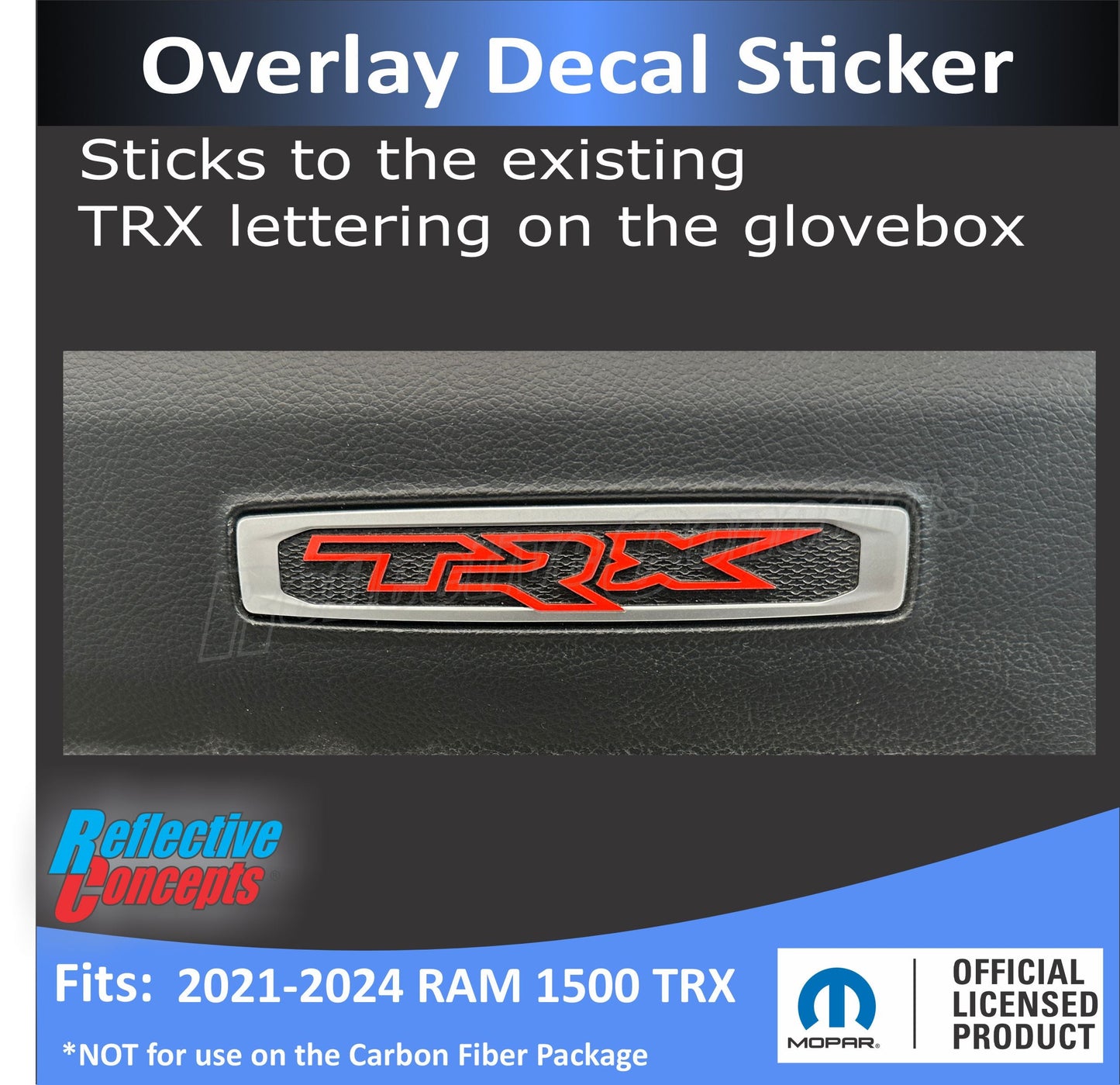 TRX Glovebox Emblem Overlay Decal   - 2021-2024 Ram TRX - sku-44717209813179-sku-44717209845947-sku-44717209878715-sku-44717209911483-sku-44717209944251-  DRIVEN - 6