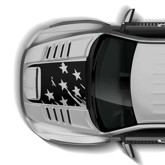 Tattered US flag hood decals graphics compatible with Dodge Ram TRX - 3012Black-3012White-  DRIVEN - 1