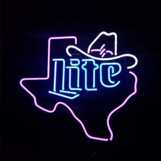 Miller Lite Cowboy Hat with Texas Maps Neon Signs - ME819-  DRIVEN - 2
