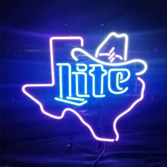 Miller Lite Cowboy Hat with Texas Maps Neon Signs - ME819-  DRIVEN - 1