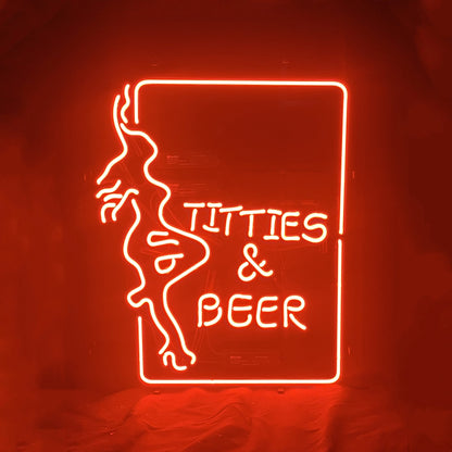 Titties Beer wit Girl Neon Sign Light - ME232-  DRIVEN - 1
