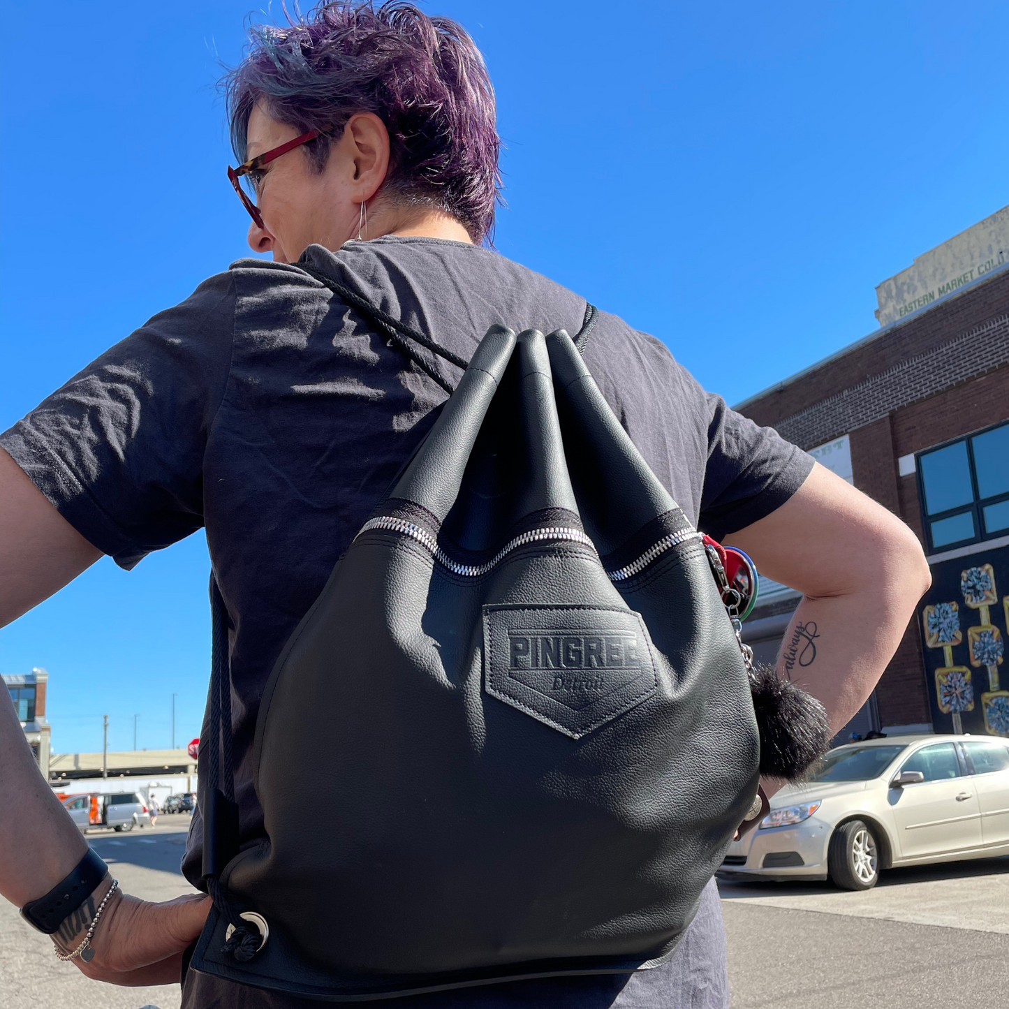 Detroit Drawstring Backpack in Leather ( Made to Order) - DRW009B-  DRIVEN - 16
