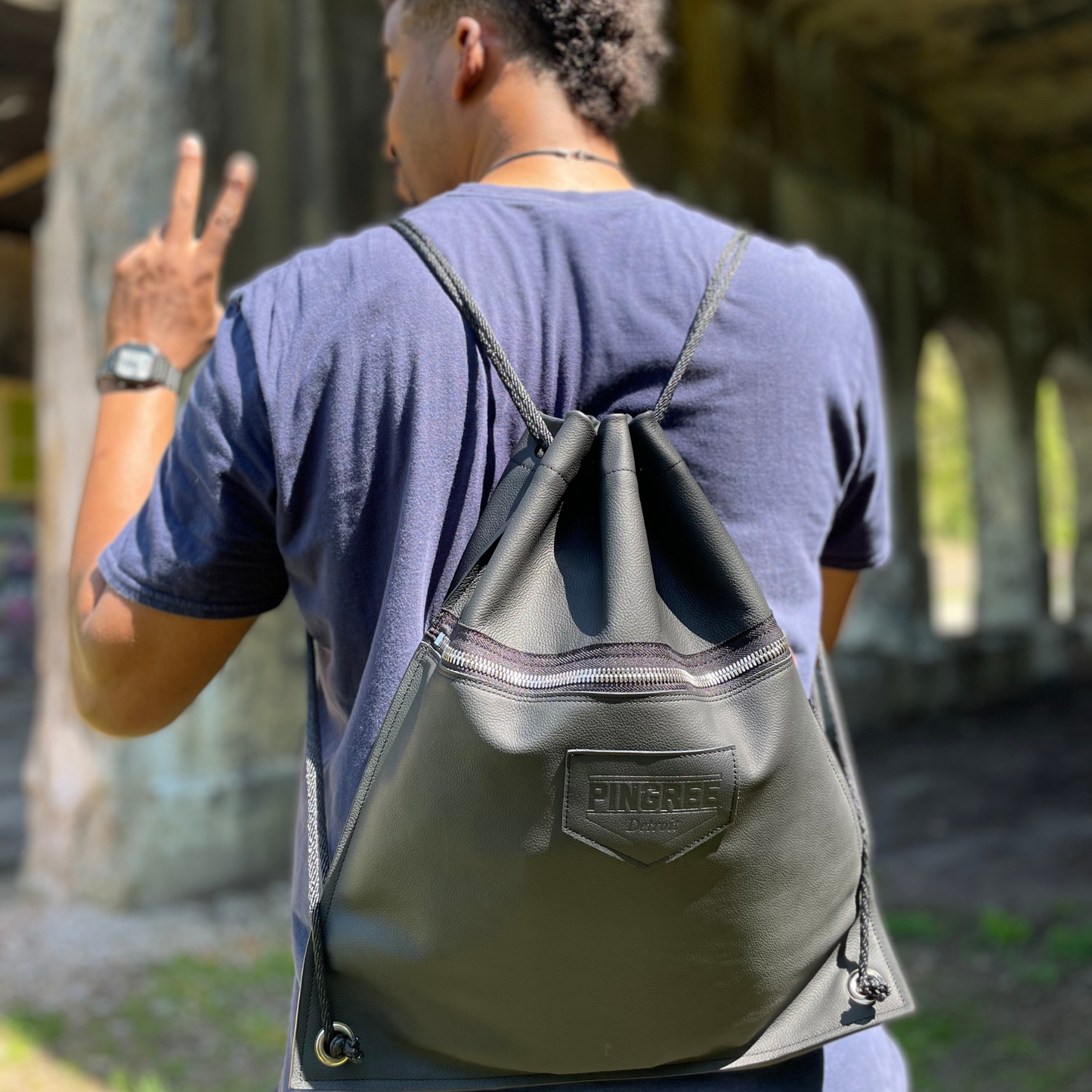Detroit Drawstring Backpack in Leather ( Made to Order) - DRW009B-  DRIVEN - 7