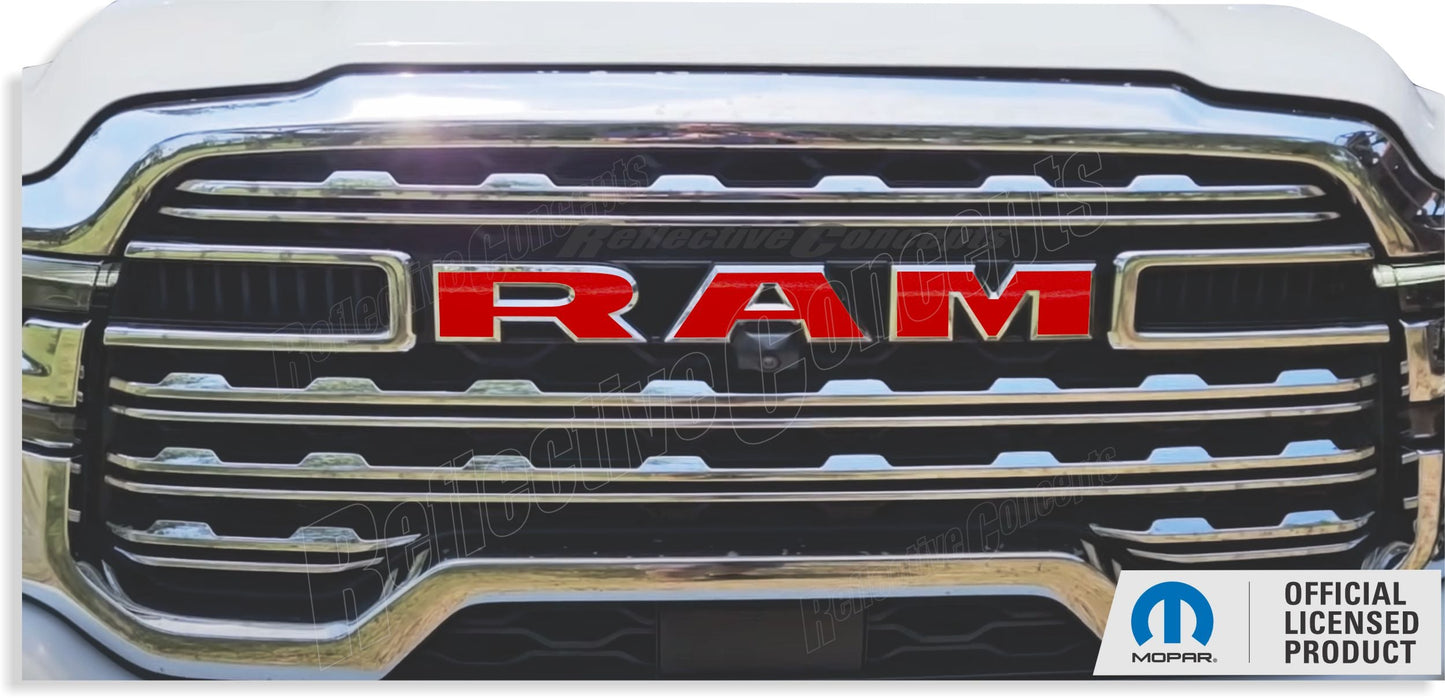 RAM Grille Emblem Overlay Decal   - 2025-2026 Ram 2500, 3500 - Ram25-2500-Ram-F-RBK-Ram25-2500-Ram-F-RRD-Ram25-2500-Ram-F-RLS-Ram25-2500-Ram-F-RGD-Ram25-2500-Ram-F-RMB-  DRIVEN - 1
