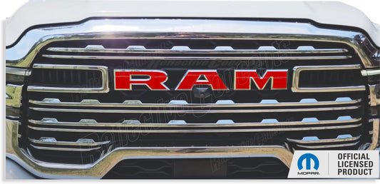 RAM Grille Emblem Overlay Decal   - 2025-2026 Ram 2500, 3500 - Ram25-2500-Ram-F-RBK-Ram25-2500-Ram-F-RRD-Ram25-2500-Ram-F-RLS-Ram25-2500-Ram-F-RGD-Ram25-2500-Ram-F-RMB-  DRIVEN - 1