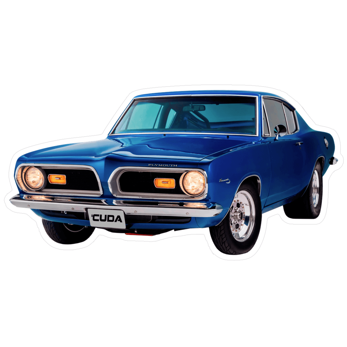 Plymouth Barracuda 'CUDA Muscle Car Vinyl Decal / Sticker, Blue - ZSD-187100-  DRIVEN - 1