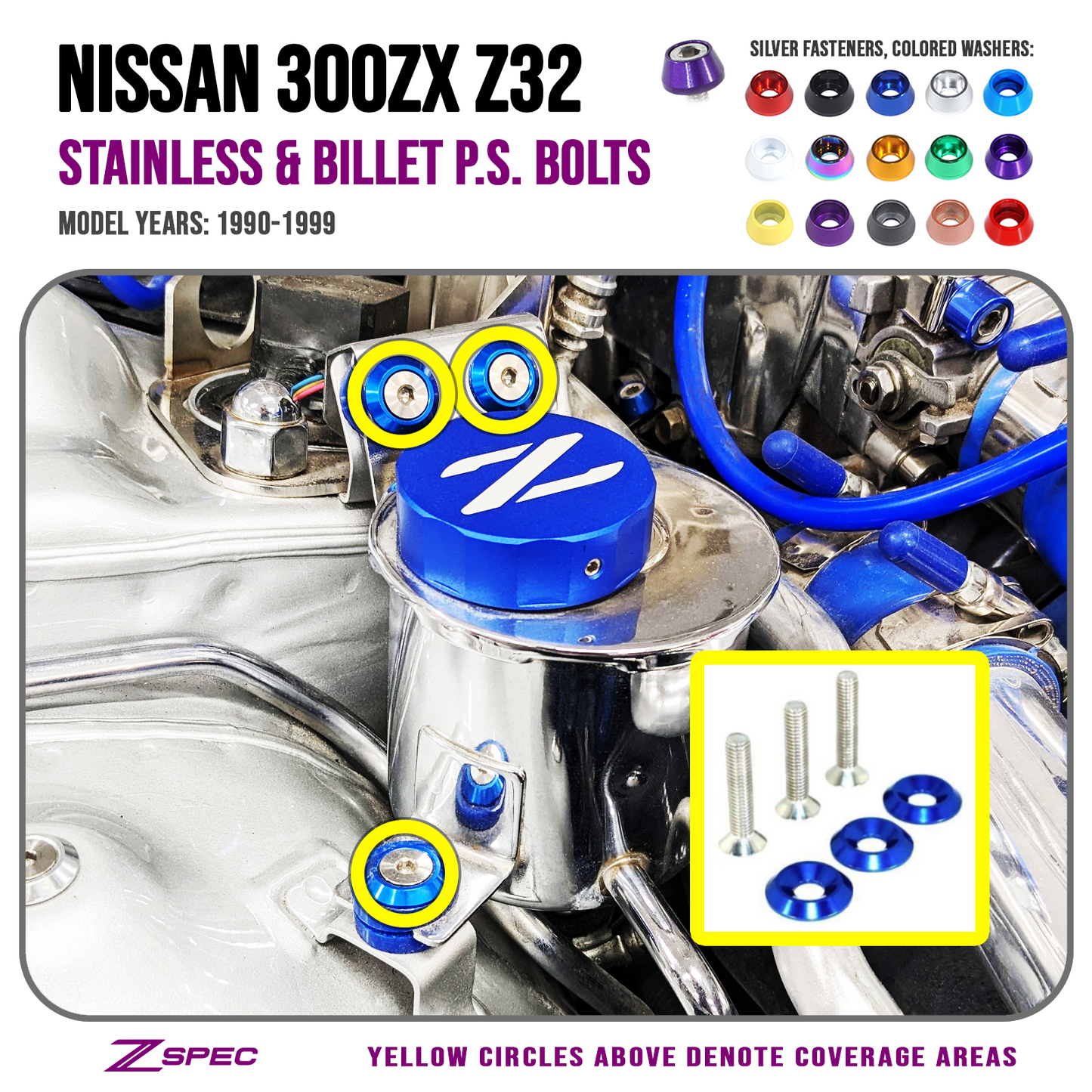 ZSPEC Power Steering Reservoir Fasteners for '90-96 Nissan 300zx Z32, Stainless & Billet - ZSD-194849-ZSD-194856-ZSD-194863-ZSD-194870-ZSD-194887-  DRIVEN - 1