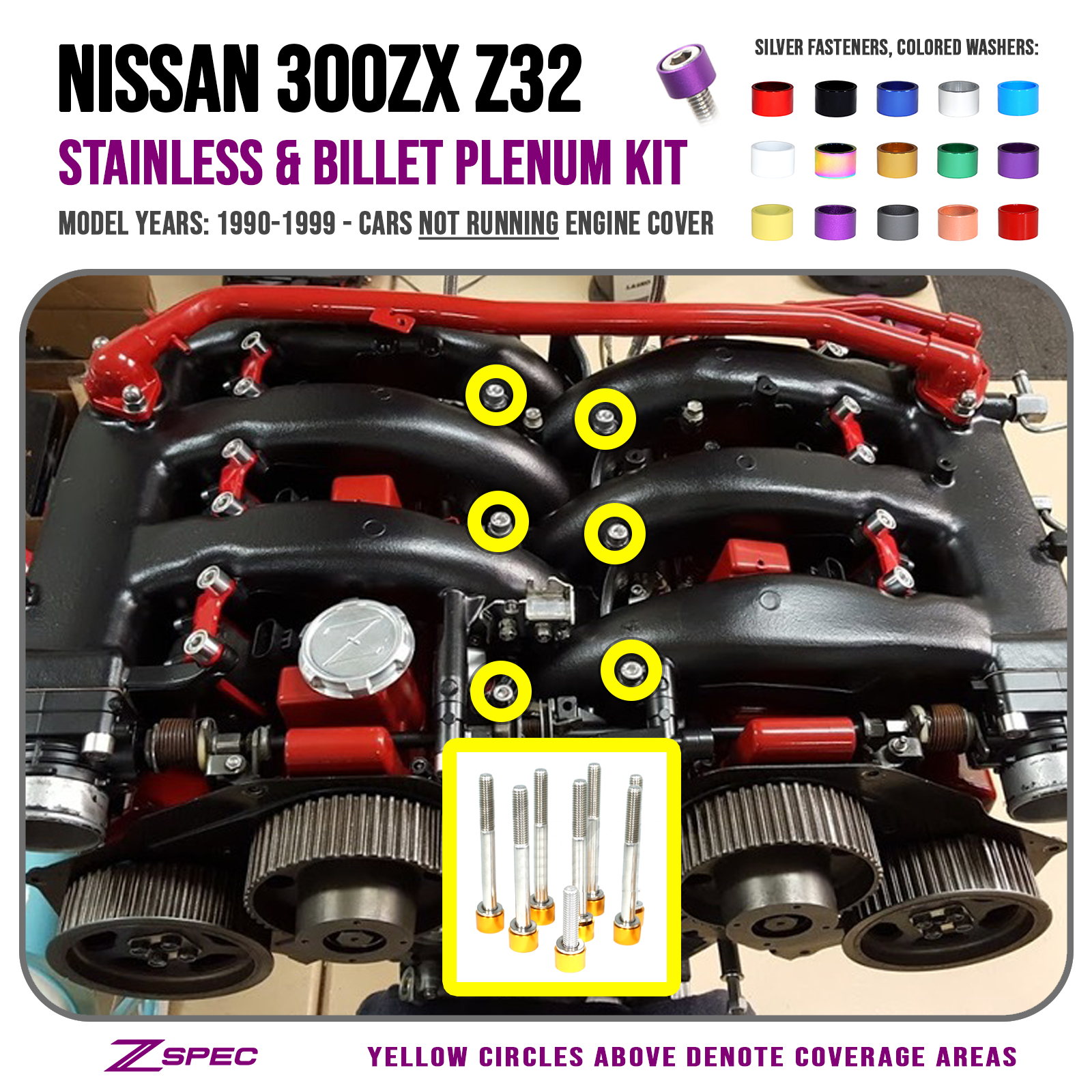 ZSPEC Upper-to-Lower Plenum Fasteners for 90-96 Nissan 300zx Z32 w/o Throttle Cover Bolt - ZSD-195495-ZSD-195501-ZSD-195518-ZSD-195525-ZSD-195532-  DRIVEN - 1