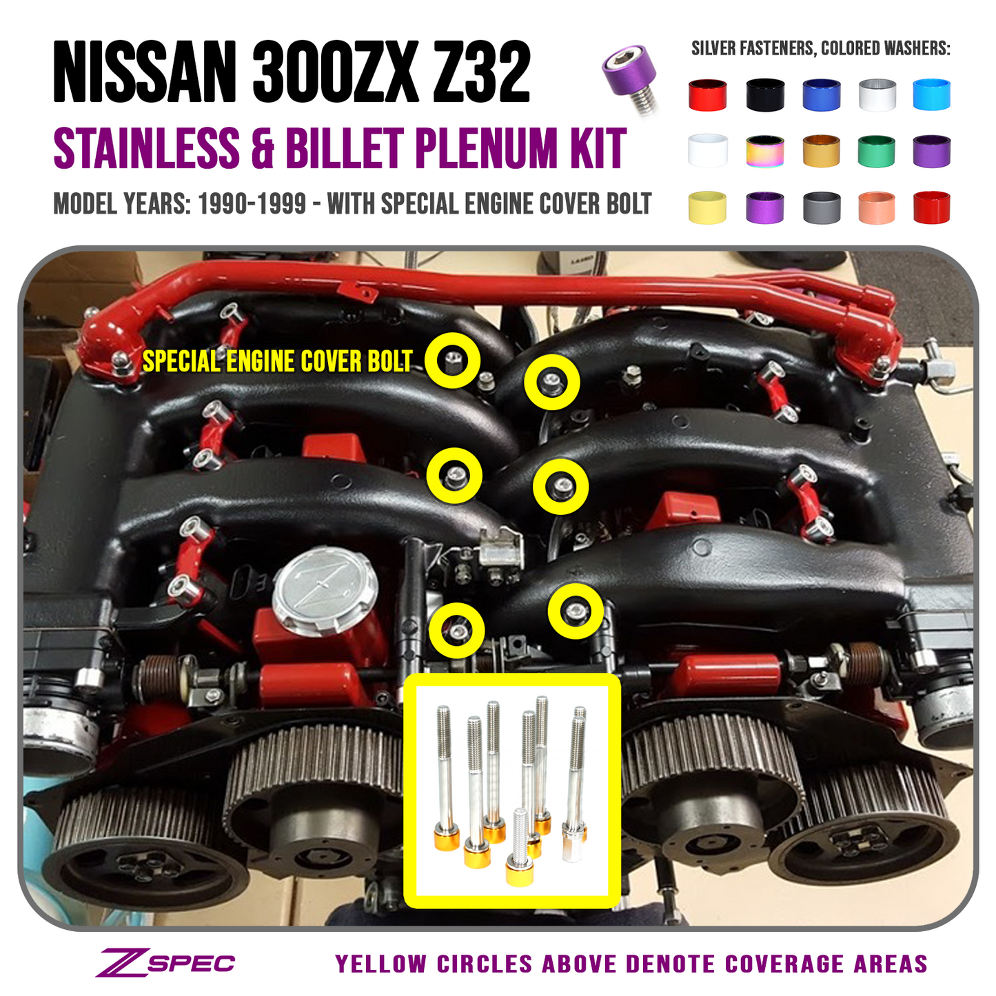 ZSPEC Upper-to-Lower Plenum Fasteners for 90-96 Nissan 300zx Z32 w/ Threaded Bolt - ZSD-389177-ZSD-389184-ZSD-389191-ZSD-389207-ZSD-389214-  DRIVEN - 1