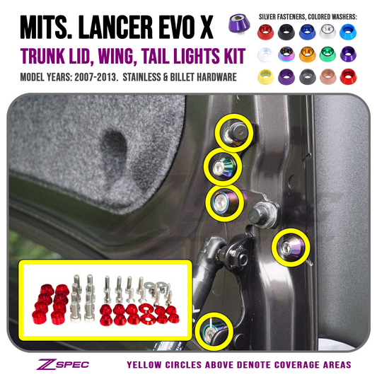 ZSPEC Trunk-Area Fastener Kit for '07-13 Mitsubishi Lancer EVO 10, Stainless & Billet - ZSD-196836-ZSD-196843-ZSD-196850-ZSD-196867-ZSD-196874-  DRIVEN - 1