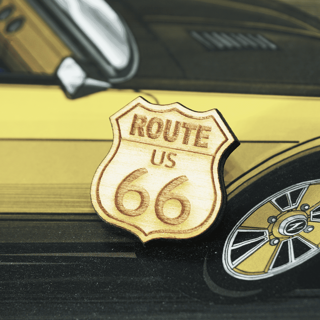 ZSPEC Classic Route 66 Laser-Cut & Etched Wooden Lapel/Hat Pin - ZSD-010385-  DRIVEN - 1