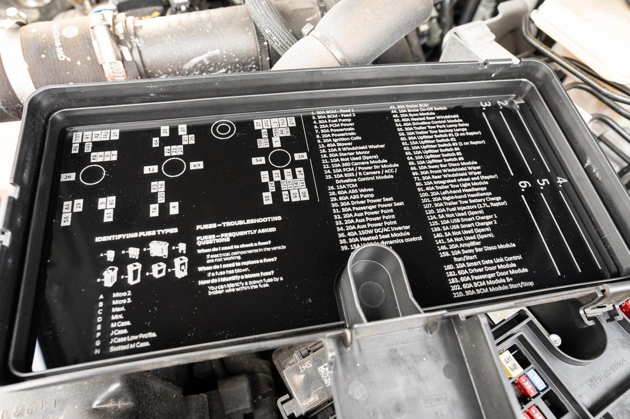 Acrylic Laser Series Fuse Box Lid Label Plate - 2021-2025 Bronco - 21BRONCOUNHDFUSE-LASER-21-21BRONCOUNHDFUSE-LASER-25-21BRONCOUNHDFUSE-LASER-SI21-21BRONCOUNHDFUSE-LASER-SI25-  DRIVEN - 1